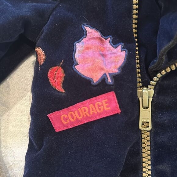 Disney Frozen II Girls Biker Jacket Velvet Elsa Size 3T Navy Blue - Picture 3 of 12